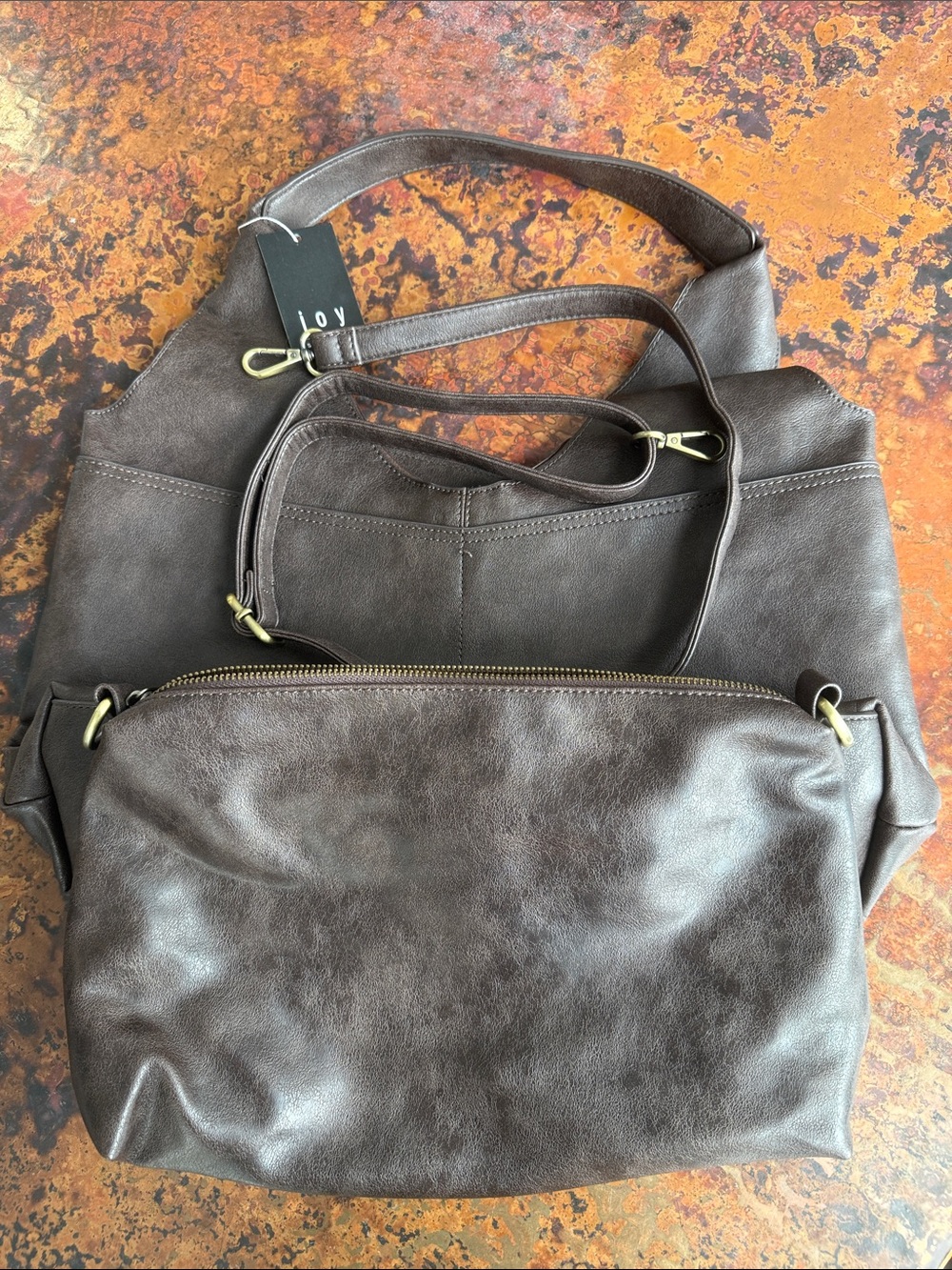 Joy Susan 2-in-1 Brown Vegan Leather Hobo Tote Bag Removable Clutch/ Crossbody - Picture 16 of 16